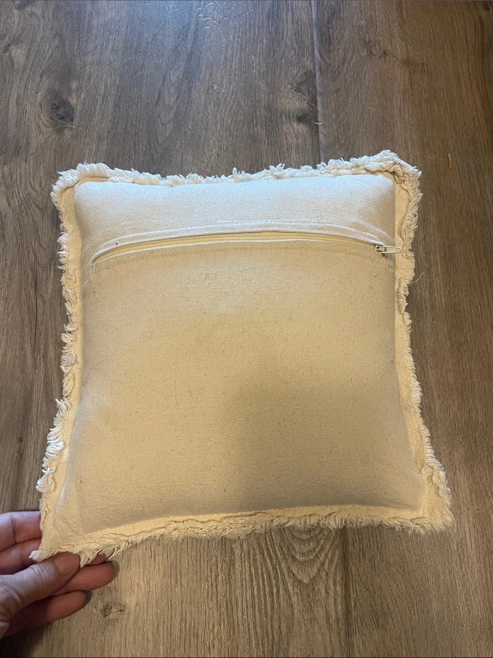 Fringed Cream Throw Pillow with 'HOME' Dog Hair Quote
